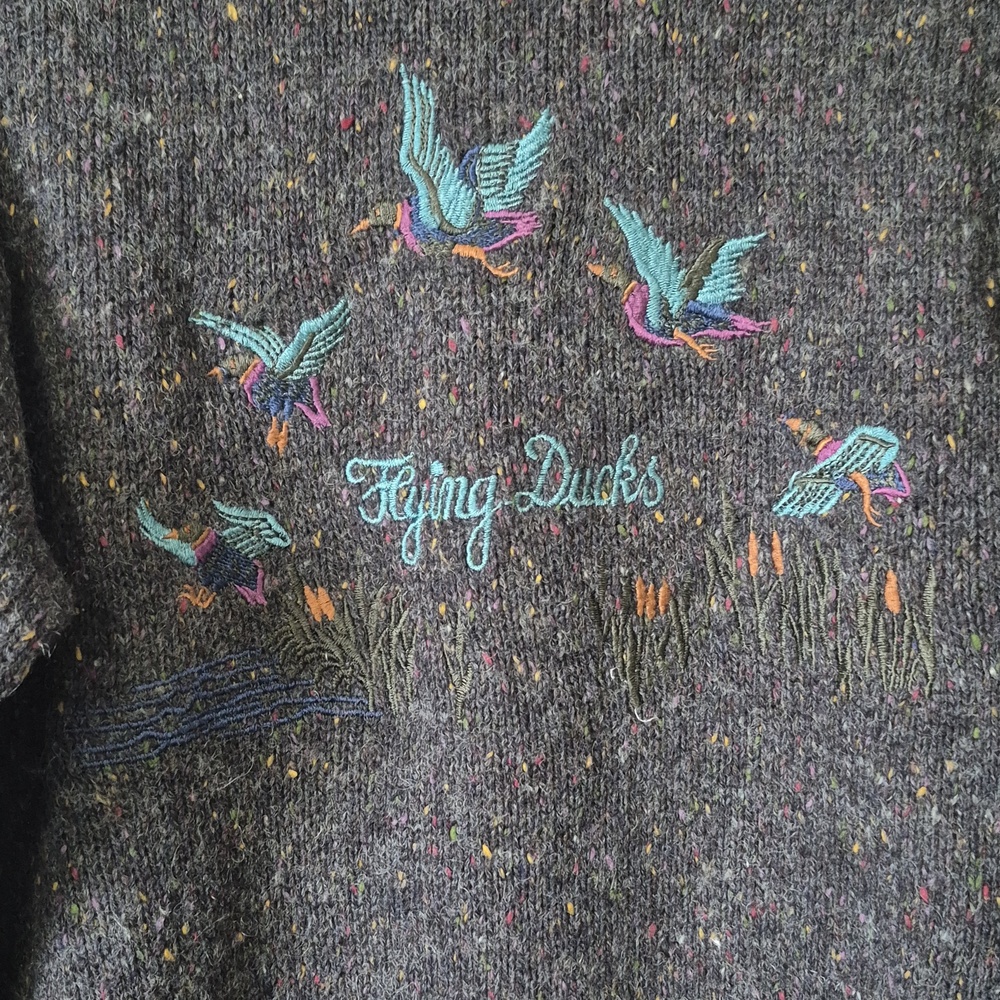 Vintage Cricketeer Flying Ducks Wool Blend Specked Knit Sweater, Size L Gorpcore - Picture 2 of 6